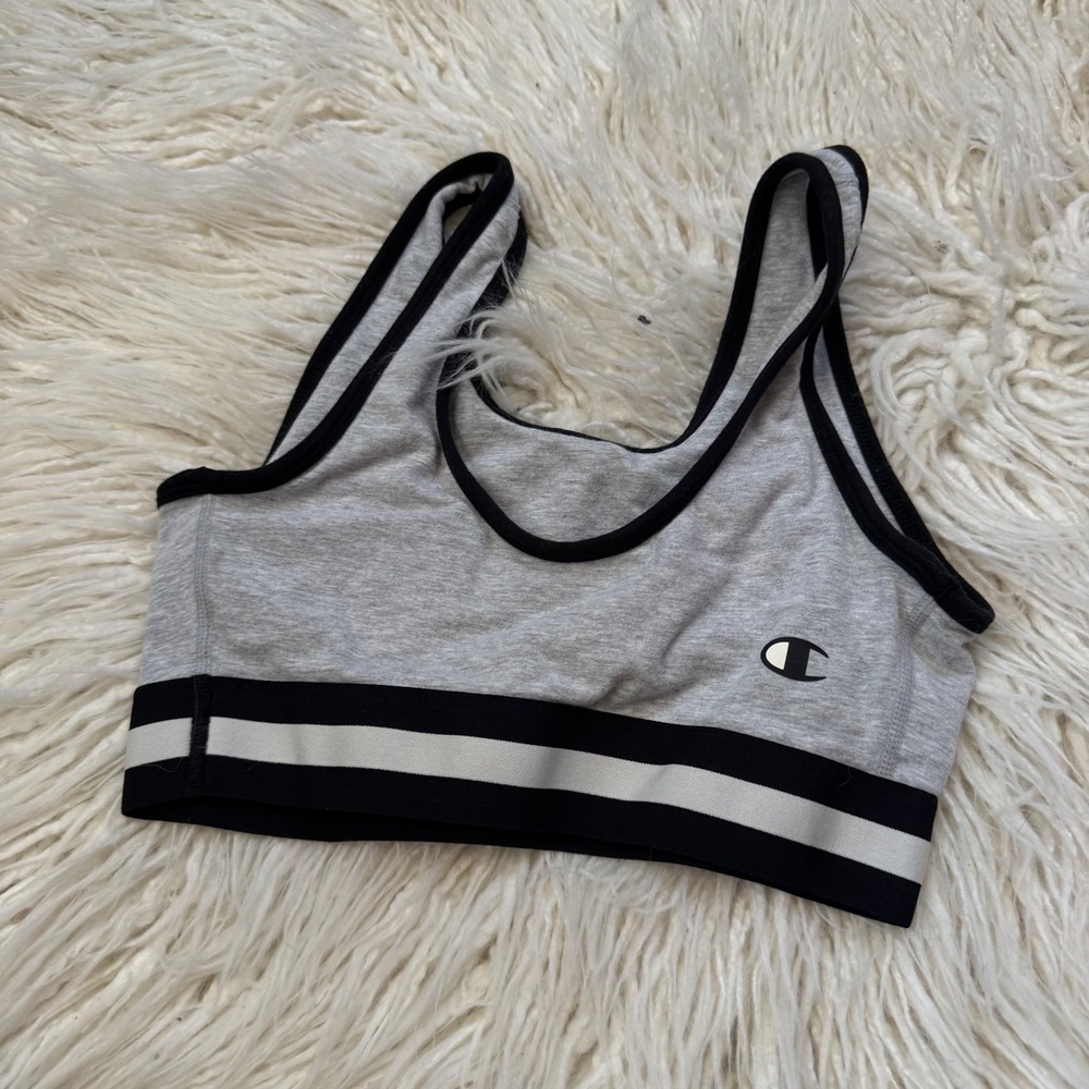 NWOT Champion Heritage Heather Gray Sports Bra Black White Stripe‎ Small - Picture 2 of 3